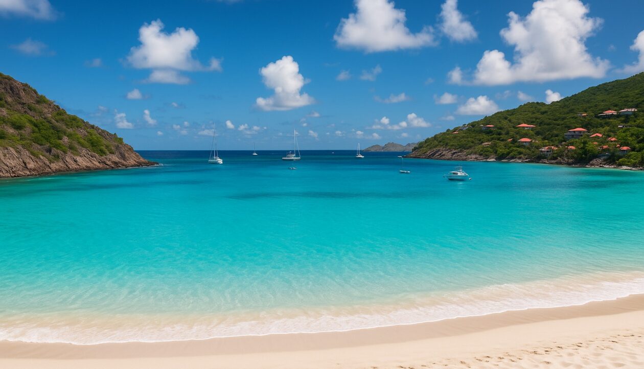 Türkise Bucht mit weißem Sand auf St. Barthélemy.